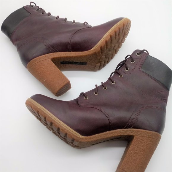 Timberland Shoes - Timberland 9 Women 3.5" Heeled Lace Up Boots Burgundy Wine Red Leather Round Toe